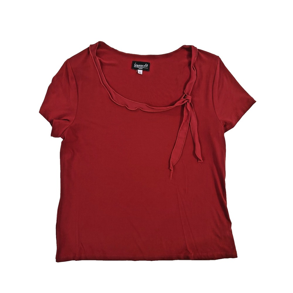 Biyagcda Shirt Womens XL Red Short Sleeve Tie Neck Career Top Minimalist‎